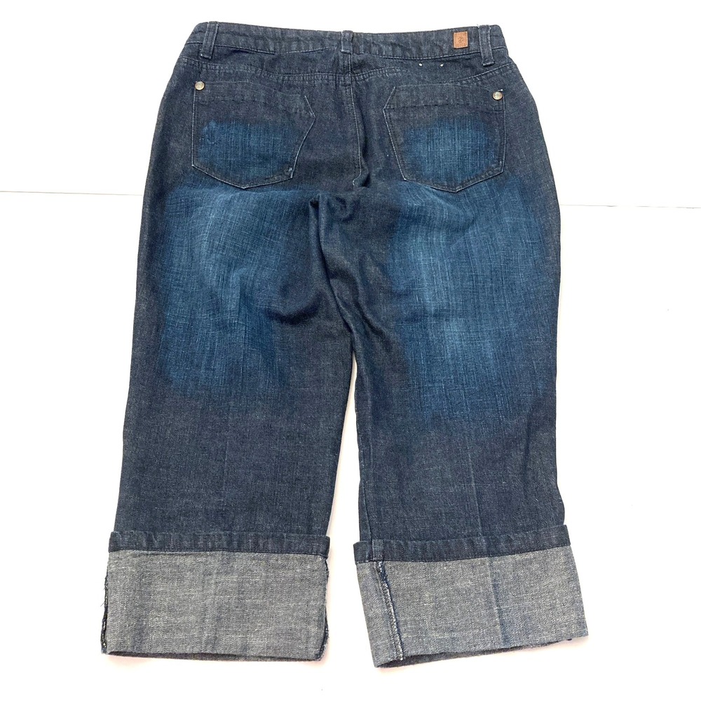 IZOD Jeans Mid Rise Cuffed Straight Leg Denim Capris Womens 8 Blue Whiskered - Picture 2 of 8